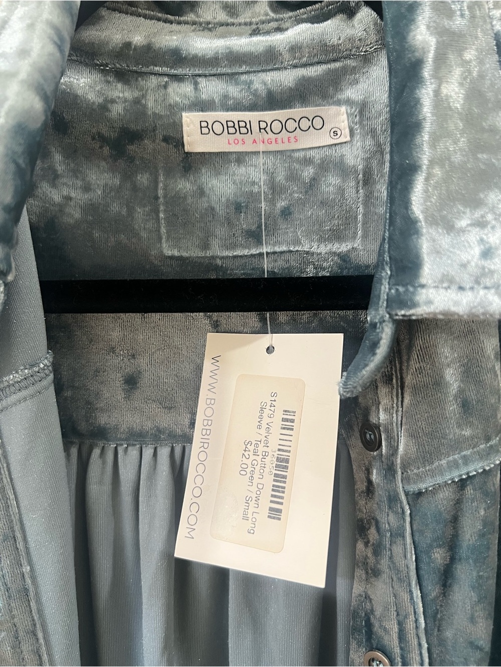 Bobbi Rocco Slate Blue Crushed Velvet Button-Down Shirt - Picture 2 of 4